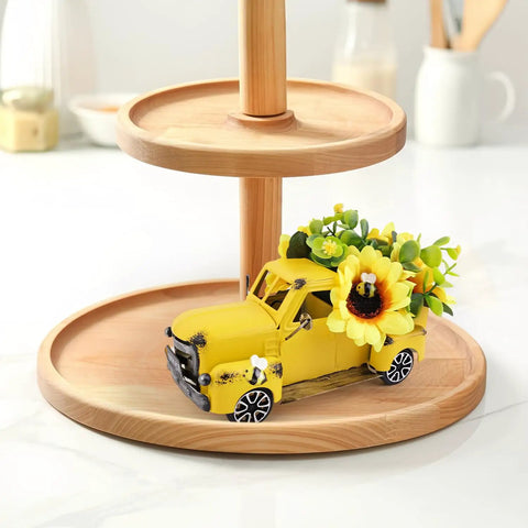 Sunny Sunflower Table Decor with Metal Truck Farmhouse Mini Pickup Realistic Yellow Flowers for Tiered Tray Display