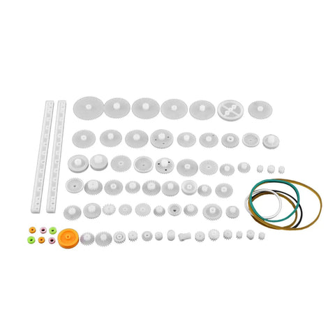 Durable Plastic Gear Kit With Pulleys Belts And Crown Gears For DIY Models And Robotics 75 Varieties Gear Set displayed