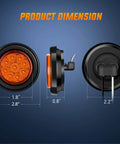 Dimensions of 2 Inch Round Amber Marker Light With 9 LEDs, Flush Mount Clearance Light, Plug Grommet Pigtail, Hardwired 12V, For Vehicles.