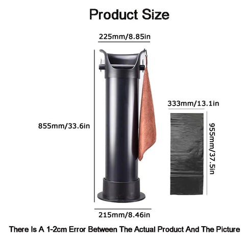 Ultra Heavy Duty Floor Standing Espresso Knock Box For Commercial Shops And Home Bars Hella Rock Solid Build Three Piece Snap Fit Design Super Fast Coffee Grounds Cleanup with size measurements.