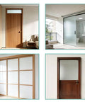 Collection of doors including wooden, sliding, and frosted glass designs, showcasing diverse styles for home interiors.