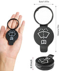 Windshield Washer Fluid Cap Replacement 2 Pack That Fits Chevy Buick GMC Cadillac Camaro Silverado Cruze Bolt EV Envision Encore ATS And More OEM 12767700 13227300 1450270 shown in hand and measurements