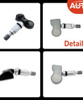 Four Pack 315 433 MHz Universal Pre Programmed TPMS Sensors For BMW Tire Pressure Monitoring System Replacement Plug And Play Easy Install And Reliable Performance Compatible With Most BMW Models. Side and detail views of BMW TPMS sensor