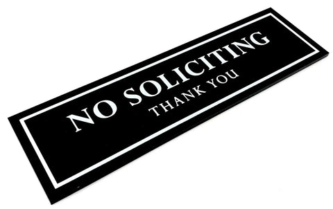 No Soliciting Sign For Front Door And Home Office, No Solicitation Sign For Visitors, Ultra Strong 3M Adhesive, Black 120 Mil, Easy Peel And Stick