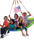 Platform Swing Giant Rectangular Saucer For Kids And Adults with children holding flags