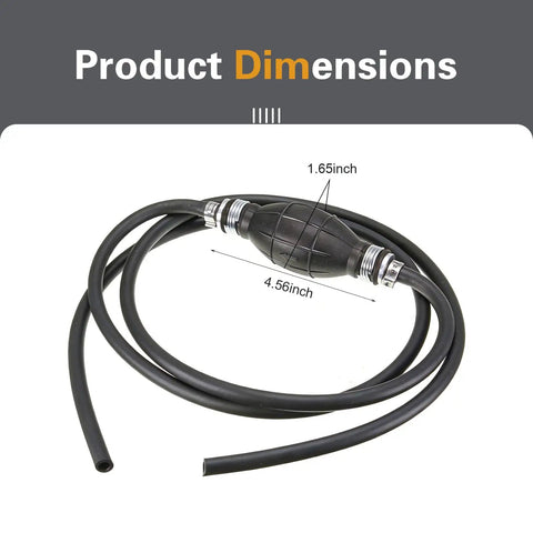 5/16 Inch 6 Foot Marine Fuel Line with Primer Bulb and Stainless Steel Clamps, with dimensions shown, for boats and RVs.