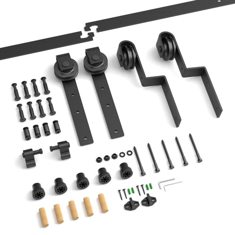Bypass Sliding Barn Door Hardware Kit For Double Wooden Doors On One Track 6.6 Ft Rail Combination Track Mode Overlap Space