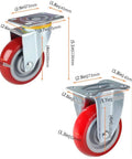 Heavy Duty Furniture Caster Set Of 4, Slick Swivel Castor Wheels With Dual Brake And Glide Lock, 4 Inch Floor Savers For Carpet Wood Tile, Built Tough Galvanized Brackets That Roll Smooth As Silk Anywhere. Caster wheel dimensions shown.