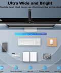 Top view of Lit Double Head LED Desk Lamp Clip On For Home Office With Light Sensor 24W Ultra Bright Bar illuminating a workspace