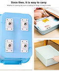 Peel Stick Self Adhesive Caster Wheels Universal Swivel Pulleys For Moving Heavy Boxes Furniture Storage Shelves 360 Degree Spin Smooth Roll Loads Like A Champ Skip The Grind Glide Relocate Fast on a blue storage box for easy carrying.