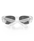 Top Shelf Clear Frame Polarized Safety Glasses Osha Approved Ansi Z87 Plus Certified Anti Scratch Polycarbonate Eye Shield Uv400 Sun Protection Fly Protective Eyewear Grind with dark lenses.