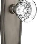 Prairie Plate Privacy Door Knob Set With Round Clear Crystal Glass Knobs, Antique Pewter Finish, Solid Forged Brass Plates
