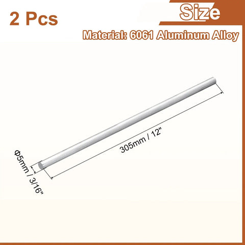 Two Pieces 3/16 Inch Round Aluminum Rods, 12 Inch Length, 6061 Aluminum Bar Stock For DIY Projects, Machining And Lathe Work, Industry Construction, Heavy Duty, Corrosion Resistant Rods For Crafting, 5mm diameter