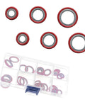 No Nonsense Heavy Duty Air Conditioning Compressor Port Seal Washer Kit With Top Shelf O Rings and Cooling Pump Repair Gasket in red, 30 pack.