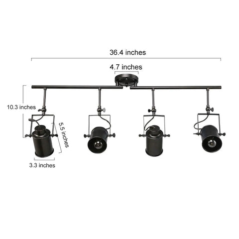 Track Lighting Kit With Four Adjustable Heads Semi Flush Mount Ceiling Light Black Finish Dope LED Track Fixture For Living Room Kitchen Hallway Energy Efficient, matte black four-head design with dimensions