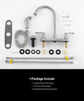 Brushed Nickel Pro Grade Two-Handle Kitchen Faucet With Side Sprayer For 4-Hole Kitchen Sink, High Arc 360 Degree Spout components