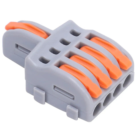 20 Pack Push In Wire Connectors 1 To 4 Out Electrical Terminal Block Copper Conductor Splitter for recessed fixtures, close-up image.