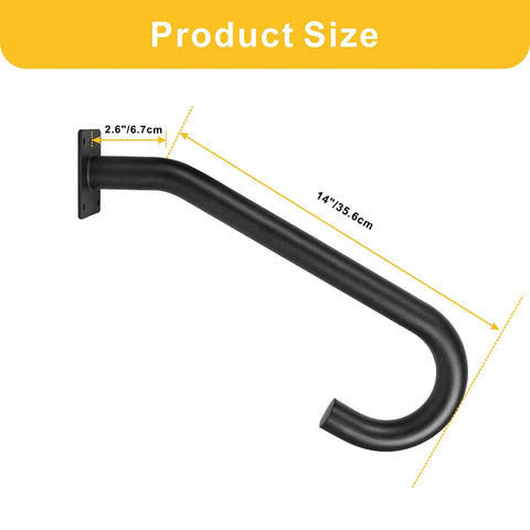 Two Pack Half U Metal Handrails For Outdoor Steps And Indoor Stairs Wall Mount Safety Rail With Hardware Badass Grip For Elderly Rock Solid Build Smooth Install Heavy Duty Stair Support Rig product size showing 14" length and 2.6" width in black steel