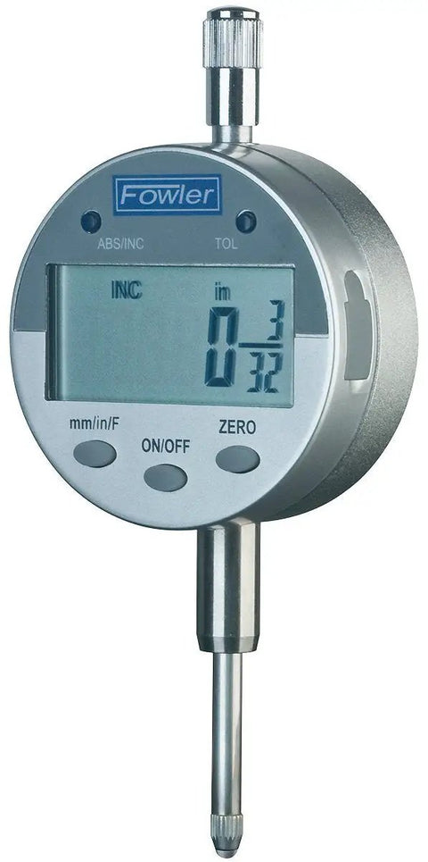 Ind-X Blue Digital Indicator with 1.0 Inch 25mm Measuring Range and 0.0005 Inch Resolution ABS INC readings, silver housing