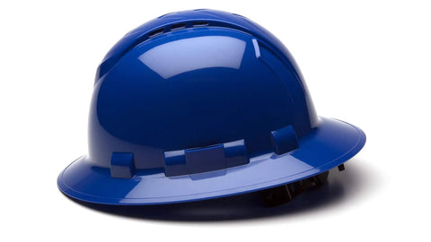 Ridgeline Full Brim Hard Hat With 6 Point Ratchet Suspension Blue Vented Safety Helmet For Construction And Industrial Use Lightweight ABS Shell
