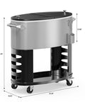 Front view of 70 Qt Rolling Patio Cooler On Wheels With Bottle Opener And Ice Scoop Portable Ice Chest for backyard parties.