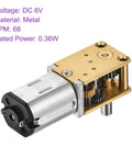 6V Micro DC Gear Motor With Metal Gearbox For RC Cars And DIY Robots, 68 RPM, exposed gearing, and 3mm shaft detail