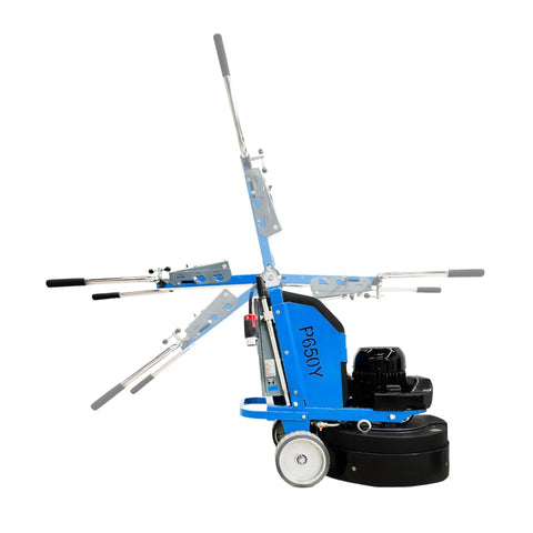 Heavy Duty 25.7 Inch Planetary Concrete Grinder With Variable Speed Forward Reverse Control 1800 RPM Head Water Tank Led Light 7.5HP Motor 220V Power side view showing adjustable handle and motor
