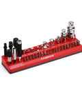Magnetic Socket Accessory Holder Tray For One Quarter Inch Drive Tools Red Polypropylene Organizer With Rubberized Magnetic Base