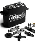 Beefy High Torque 55Kg Full Metal Coreless Digital RC Servo with accessories for 1/10 scale crawler cars on white background