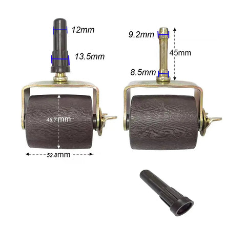 Locking Bed Frame Casters With Socket Sleeve Inserts set of 2 shown with dimensions, for replacement of standard bed frame legs.