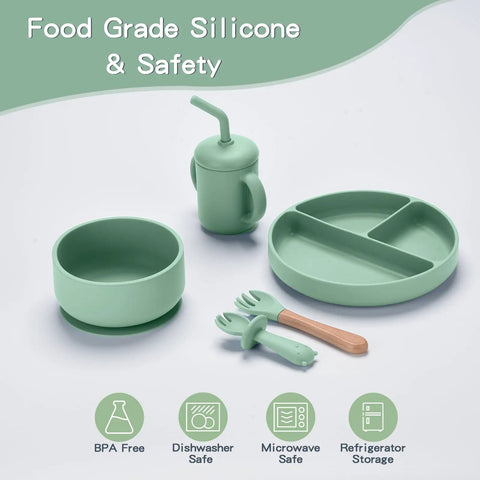 Ultra Safe Silicone Baby Feeding Set 13 Piece With Suction Bowl And Plate Spoons And Forks Bib And Cup Baby Toothbrush Weaning Kit