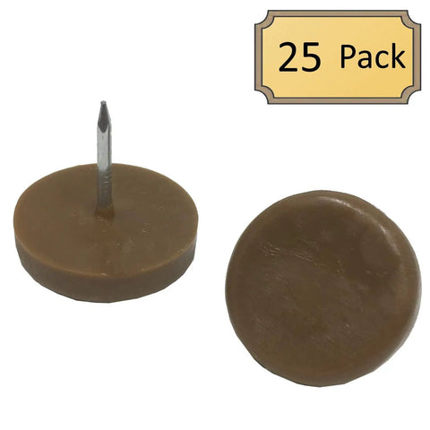 Keep Your Hardwood Floors Pristine With Hella Tough One Inch Nylon Slider Glides For Chairs And Tables To Shield Surfaces From Ruined Finishes Glide Like Butter Over Tile Carpet No Sweat Installation Saves You Money Pack 25 Brown showing two brown glides with metal pins.