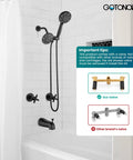 Upgrade Your Bathroom With This Gotonovo 2 Handle Tub Shower Faucet Set Featuring Dual Head System And Polished Chrome Finish For A Sleek Modern Look That Will Totally Freshen Up Your Daily Routine. Black dual-head tub shower faucet set with wall valve and handheld spray in a white tiled bath