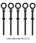 5 Pack Black Titanium Shoulder Eye Bolts One Quarter Inch By Four Inch Shank T316 Stainless Steel Heavy Duty Lifting Eyebolts With Nuts, Washers, And Drill Bit For Cable Railing, Decking, And Marine Grade Applications