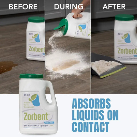 All Liquids Spill Powder That Eats Messes Fast, Ultra Absorbent Spill Cleanup For Vomit Urine Oil And All Liquids being used on floor