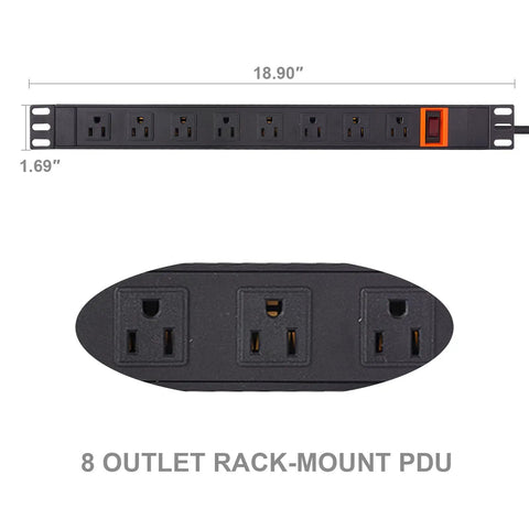 Rack Mount PDU With Eight Wide Spaced Outlets And 600J Surge Protection 15A 125V 1U Power Strip for racks with dimensions 18.90x1.69 inches