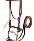 Latigo Leather Browband Bridle With Single Cheek Buckle In Burgundy For Horse, 5 Inch Curb Bit, All Leather Curb Strap, 6 Foot Reins