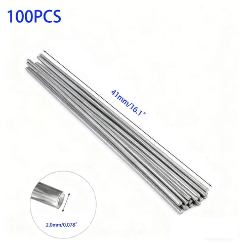 100 Flux Core Aluminum Welding Rods 2.0mm X 410mm Built In Flux Core For Low Temp Easy Melt Welding Sticks shown in size diagram.