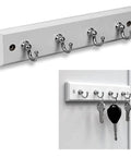 Wall Mounted Key Rack With Four Hooks, Steel And Wood Key Holder For Keys And Small Essentials, White Modern Home Organizer