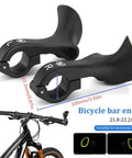 Two black ergonomic no slip bike handlebar ends for MTB and road cyclocross bikes extender bar ends fits 21.8 to 22.8mm handlebars.