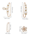 Eight Piece Pearl Waist Tightener Pin Set Elegant Alloy Dress Cincher Clips in various sizes for securing loose trousers.