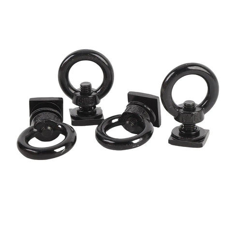 Heavy Duty Stainless Steel T Slot Tie Down Anchors For Roof Racks, 4 Pack M8 Ring Eye Bolts And T Bolts Eye Nuts For Securing Bungee Cords, Ropes, And Hooks On Any Rack, Weatherproof Black