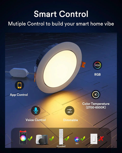 Smart LED Flush Mount Ceiling Light With WiFi And Alexa Voice Control, RGBWW Dimmable Ceiling Lamp features and controls