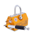 Heavy Duty Permanent Magnetic Lifter With Easy Release For Hoist And Shop Crane featuring a robust yellow design and swivel handle.
