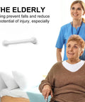 Straight Up Solid Stainless Steel Twelve Inch Bathroom Safety Grab Bar With Smooth Anti Slip Grip Perfect For Elderly Seniors Total Lifesaver Support Handle Easy Peasy Setup in bathroom with elderly using walker.