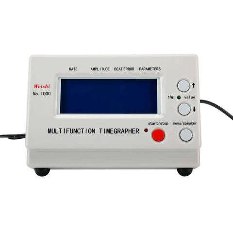 Front view of Multifunction Watch Timing Machine Timegrapher with auto rate amplitude beat error readouts and LCD display.