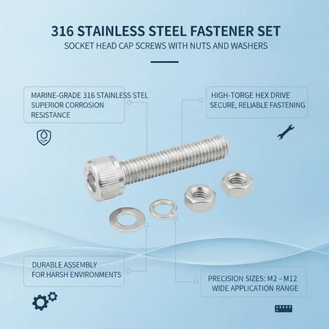Beefy 316 Stainless Socket Head Cap Screws Nuts And Washers Kit showing fasteners and components with corrosion resistance details.