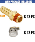 12 Pack Brass Air Hose Repair Kit Fittings 3/8 Barb to 1/4 NPT Connectors With Sealant and Air Line Coupler, Hose Clamps