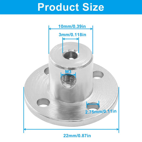 4 Pack 3mm Rigid Flange Shaft Couplings Made From Durable 45 Steel For Model Shafts And DIY Projects Easy Fit Rock Solid Strength For Robotics Miniatures And Hobby Upgrades, size diagram with 3mm bore and 22mm flange