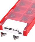 Get This Sweet Indexable Carbide Lathe Tool TCGT090204-AK N01 Blade for Aluminum, with red case, showing sharp carbide inserts.